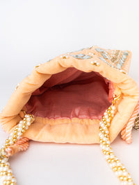 Thumbnail for NR By Nidhi Rathi Peach-Coloured & White Embroidered Potli Clutch - Distacart