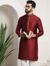 Thumbnail for Sojanya Men Red Embroidered Straight Kurta - Distacart