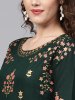 Thumbnail for Ishin Women Green & Golden Printed A-Line Kurta - Distacart
