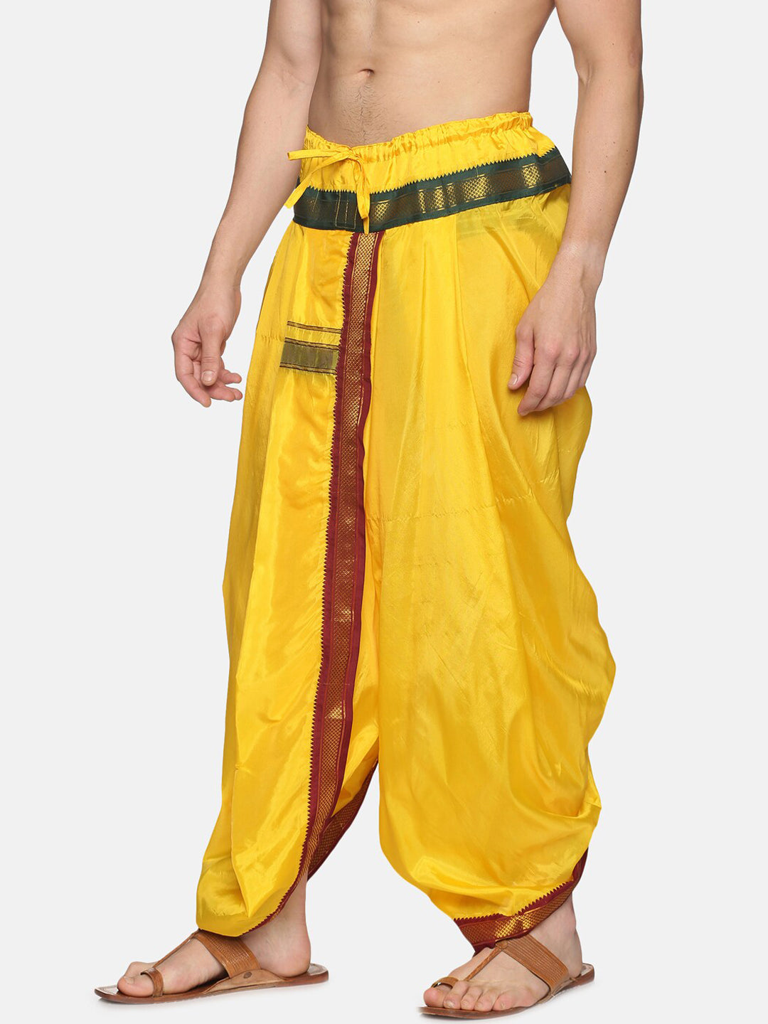 Sethukrishna Men Yellow & Red Readymade Dhoti - Distacart