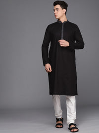 Thumbnail for Manyavar Men Black Self Design Kurta with Churidar - Distacart