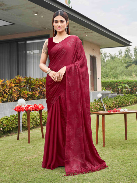 Tikhi Imli Embellished Half and half Satin Saree With Tassels - Distacart