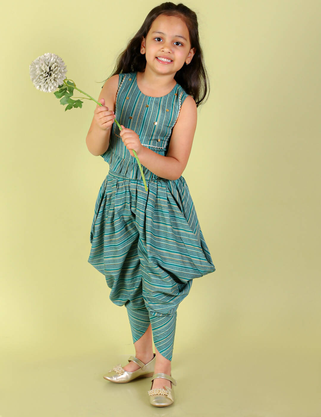 Lil Drama Girls Top With Dhoti Set - Sea Green - Distacart