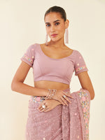 Thumbnail for Soch Purple & Blue Floral Embroidered Net Saree - Distacart