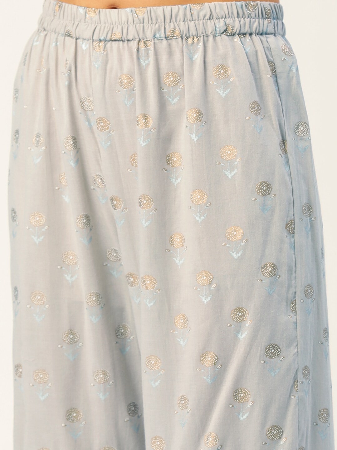 HERE&NOW Women Grey Floral Printed Panelled Gotta Patti Pure Cotton Kurti with Sharara With Dupatta - Distacart