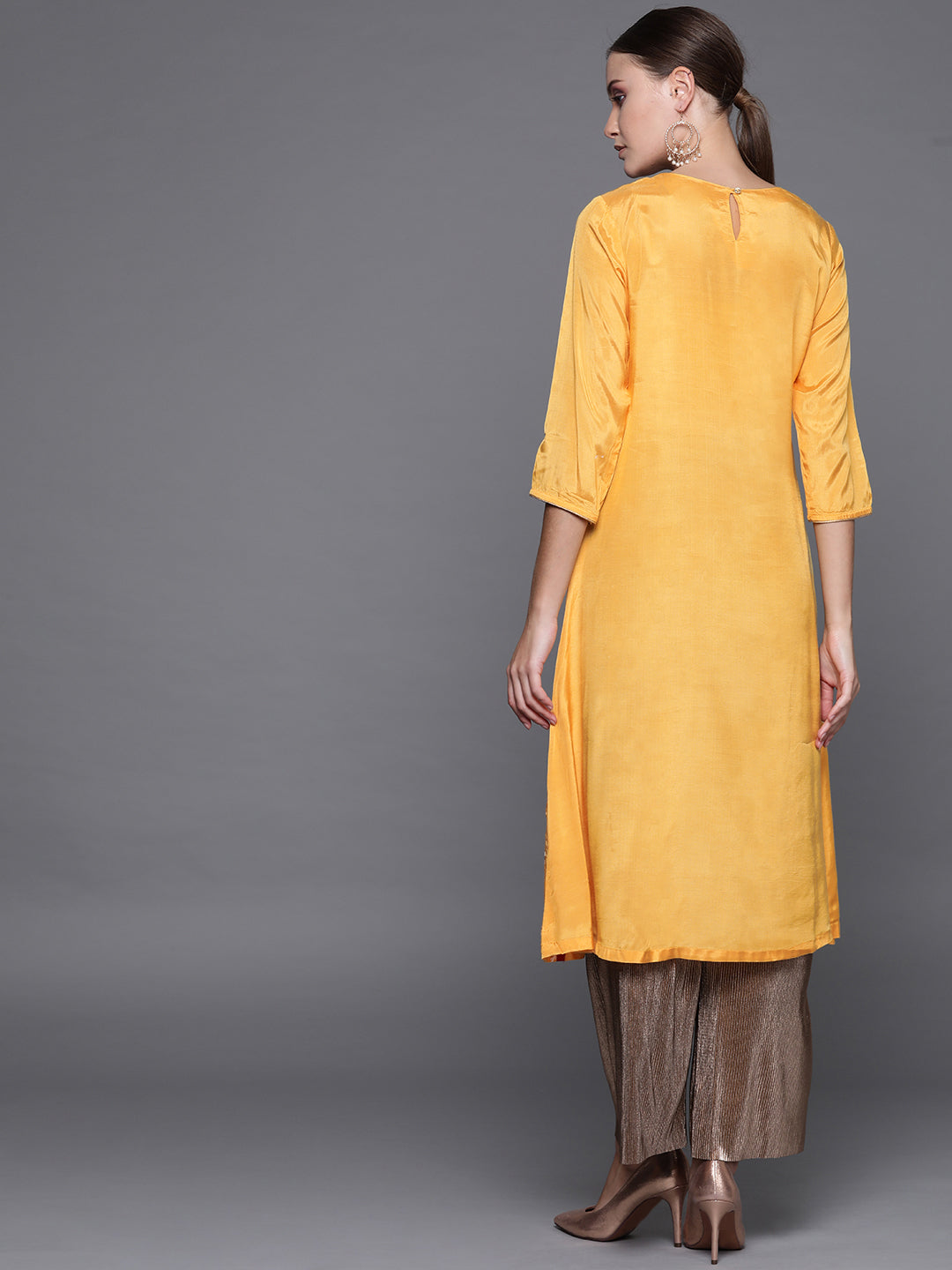 Biba Women Yellow & White Block Print Layered A-Line Kurta - Distacart