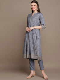 Thumbnail for HERE&NOW Chevron Printed Anarkali Kurta with Trousers & Dupatta - Distacart