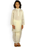 Thumbnail for Sethukrishna Boys Cream-Coloured Embroidered Angrakha Kurta with Salwar & With Dupatta - Distacart