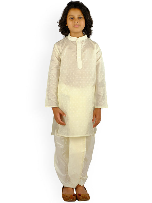 Sethukrishna Boys Cream-Coloured Embroidered Angrakha Kurta with Salwar & With Dupatta - Distacart