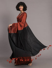 Thumbnail for Suta Rust Brown Black Cotton Blend Colourblocked Saree - Distacart