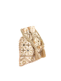 Thumbnail for Masq Beige Embellished Embroidered Potli Clutch - Distacart