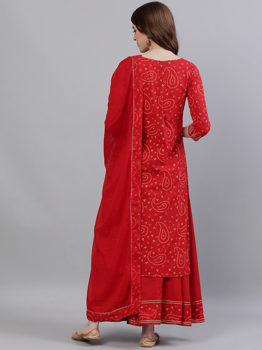 Ishin Women Red Embroidered Kurta with Sharara & Dupatta - Distacart