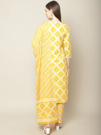Thumbnail for Sangria Women Yellow Printed Thread Work Pure Cotton Kurta with Trousers - Distacart