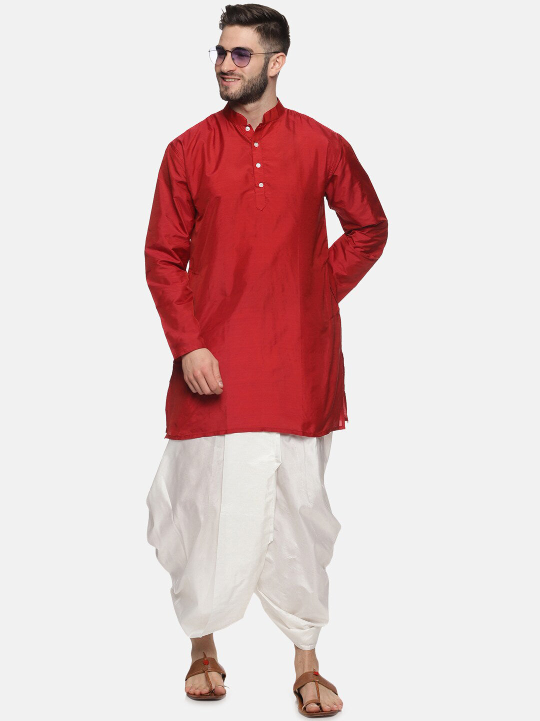 Sethukrishna Men Maroon Kurta with Dhoti Pants - Distacart