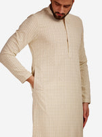 Thumbnail for Manyavar Men Ethnic Motifs Embroidered Thread Work Cotton Kurta with Pyjamas - Distacart