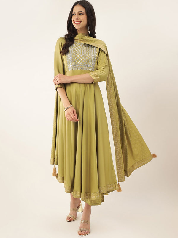 Khushal K Ethnic Motifs Embroidered Sequined Kurta with Palazzos & Dupatta - Distacart