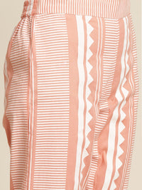 Thumbnail for Sangria Women Peach-Coloured & White Ethnic Printed Pure Cotton Kurta set - Distacart