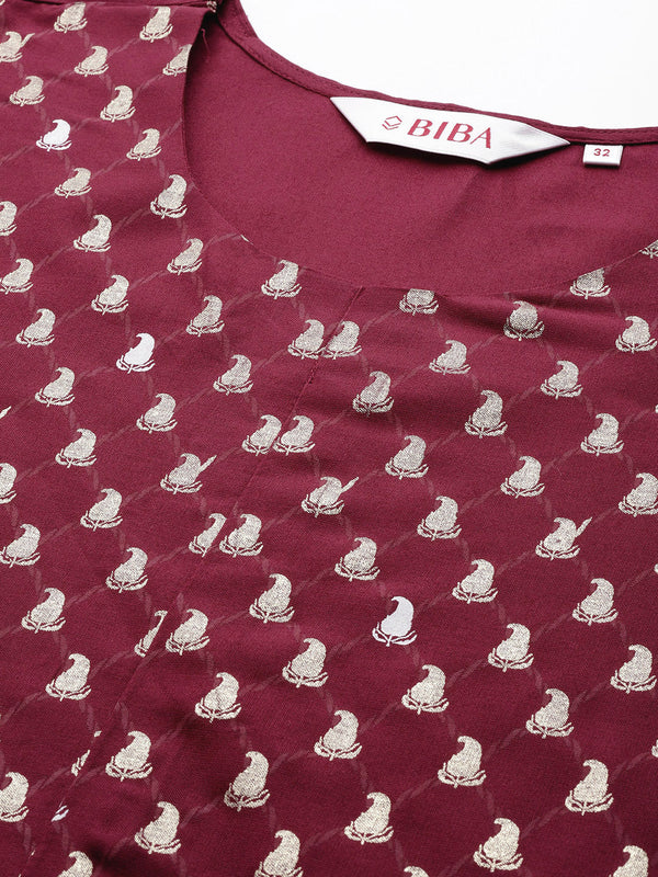 Biba Paisley Printed Pleated Design A-line Kurta with Trousers - Distacart