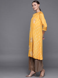 Thumbnail for Biba Women Yellow & White Block Print Layered A-Line Kurta - Distacart