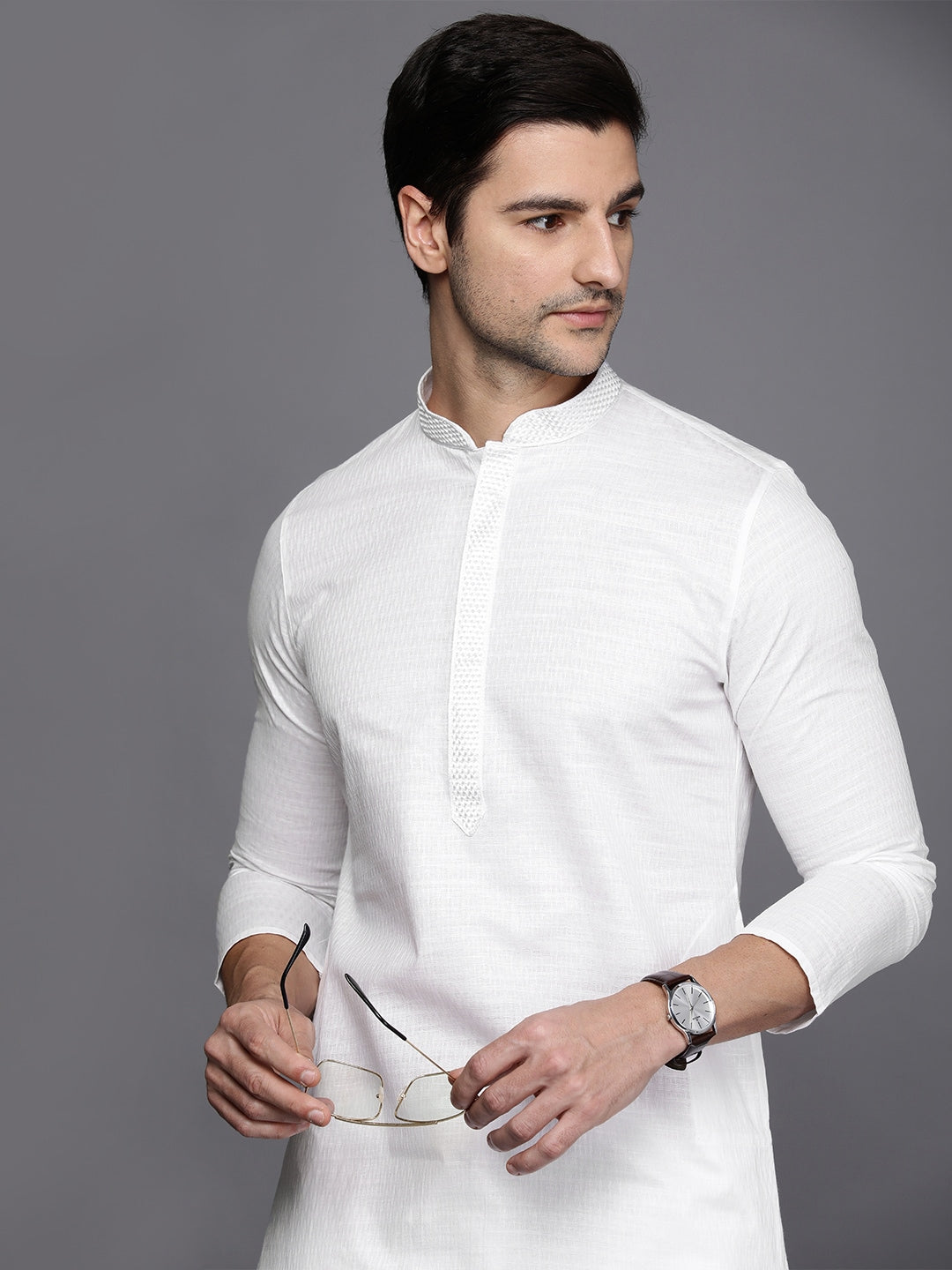Manyavar Men White Self Design Kurta with Pyjamas - Distacart