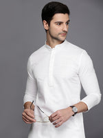 Thumbnail for Manyavar Men White Self Design Kurta with Pyjamas - Distacart