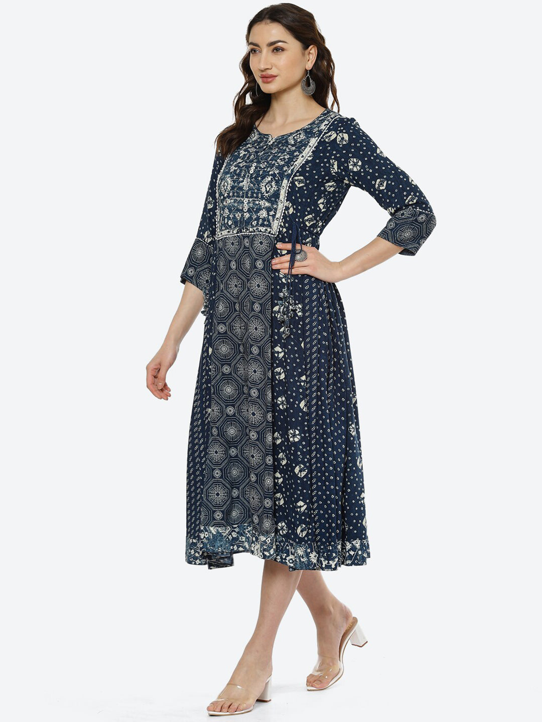 Biba Women Navy Blue & Navy Blue Printed Kurta - Distacart