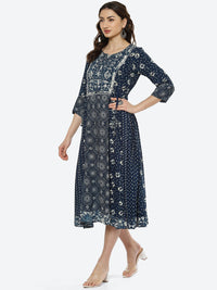 Thumbnail for Biba Women Navy Blue & Navy Blue Printed Kurta - Distacart