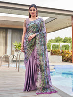 Thumbnail for Tikhi Imli Mauve Abstract Printed Satin Half and Half Saree - Distacart