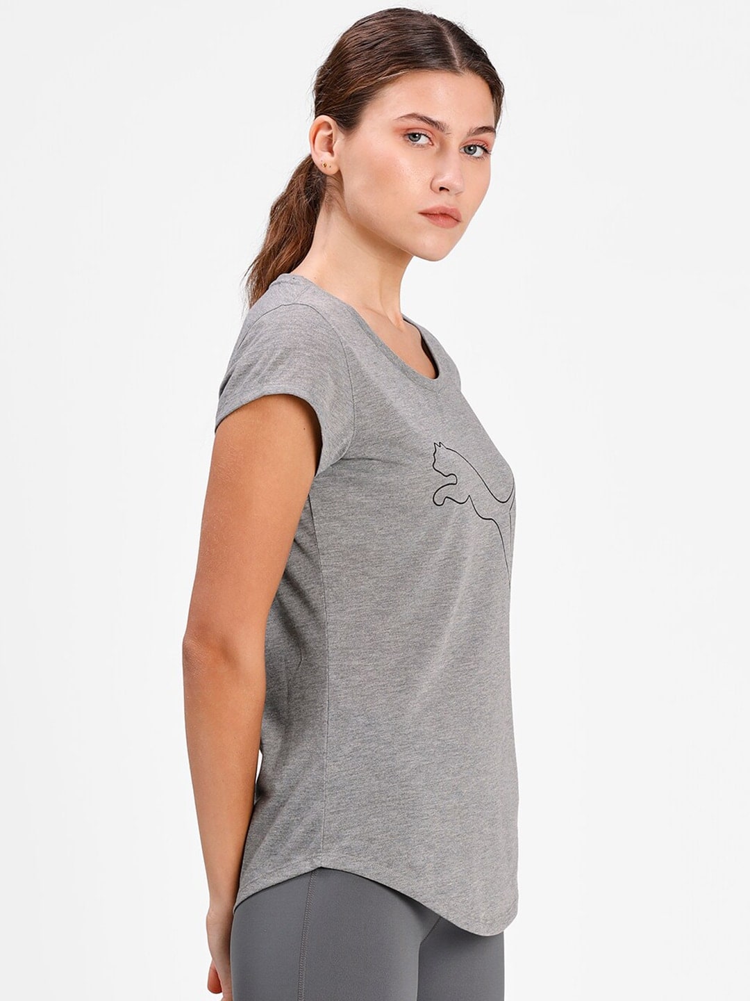 Puma Women Grey Melange & Black Performance Heather Cat Training Tee - Distacart