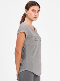 Thumbnail for Puma Women Grey Melange & Black Performance Heather Cat Training Tee - Distacart
