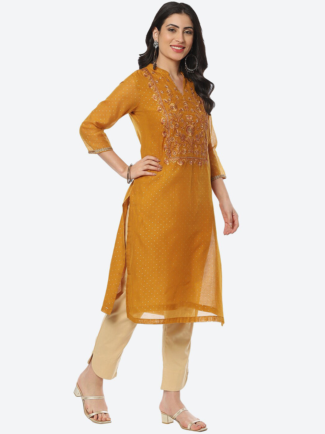 Biba Women Polka Dots Printed Thread Work Kurta - Distacart