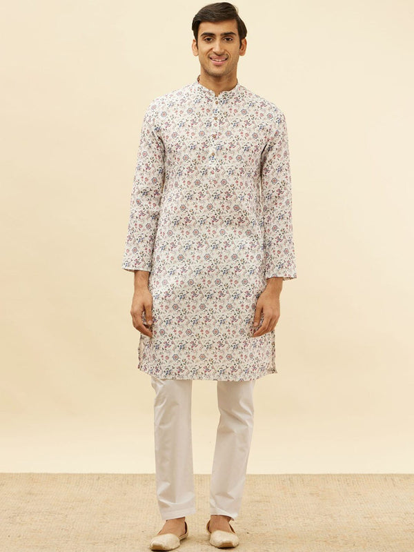 Manyavar Floral Printed Regular Kurta with Pyjamas - Distacart