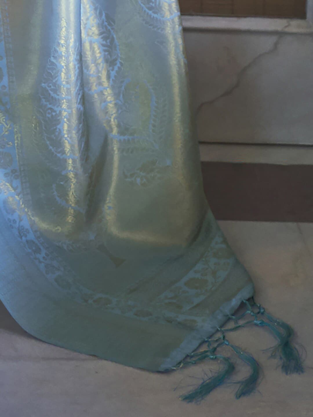 Mitera Turquoise Blue & Gold-Toned Woven Design Zari Silk Blend Kanjeevaram Saree - Distacart