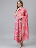 Thumbnail for Khushal K Women Pink Ethnic Motifs Printed Kurta with Palazzos & Dupatta - Distacart