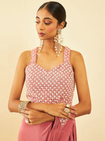 Thumbnail for Soch Pink Beads and Stones Embellished Ready to Wear Saree - Distacart