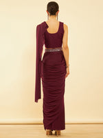 Thumbnail for Soch Maroon Beads and Stones Ready to Wear Saree - Distacart