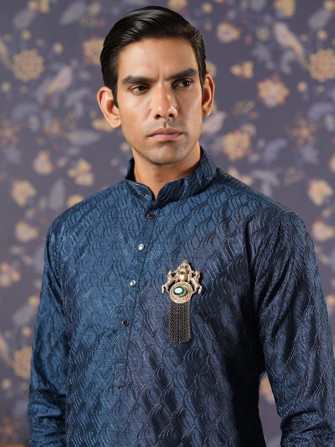House of Pataudi Ethnic Motifs Embroidered Mandarin Collar Straight Kurta With Trouser - Distacart