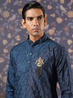 Thumbnail for House of Pataudi Ethnic Motifs Embroidered Mandarin Collar Straight Kurta With Trouser - Distacart