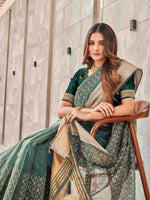 Thumbnail for Tikhi Imli Olive Floral Embroidered Zari Organza Saree - Distacart