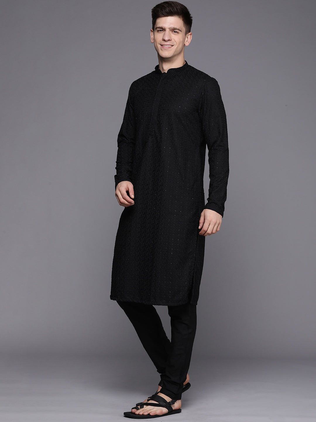 Manyavar Men Black Mandarin Collar Kurta Set - Distacart