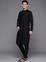 Thumbnail for Manyavar Men Black Mandarin Collar Kurta Set - Distacart