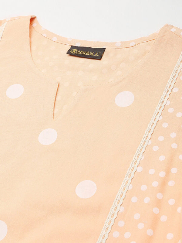 Khushal K Women Beige Printed Kurta with Trousers - Distacart