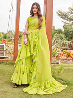 Thumbnail for Tikhi Imli Printed Ruffle Saree With Mirror Embroidered Work Blouse - Distacart