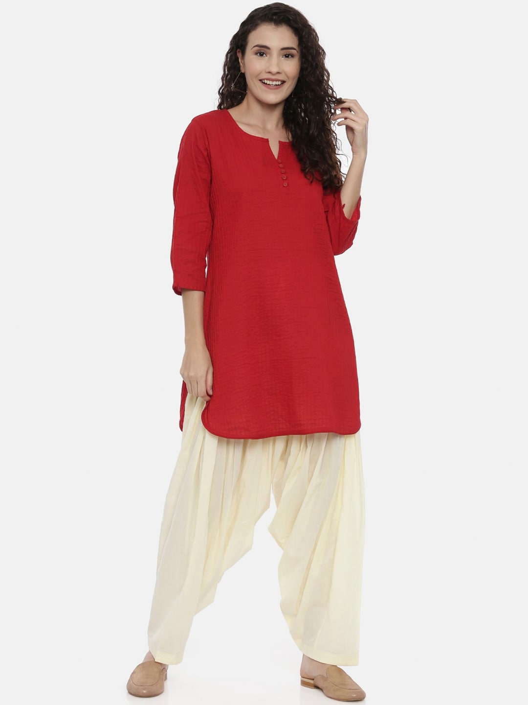 Souchii Cream-Coloured Solid Loose-Fit Patiala - Distacart