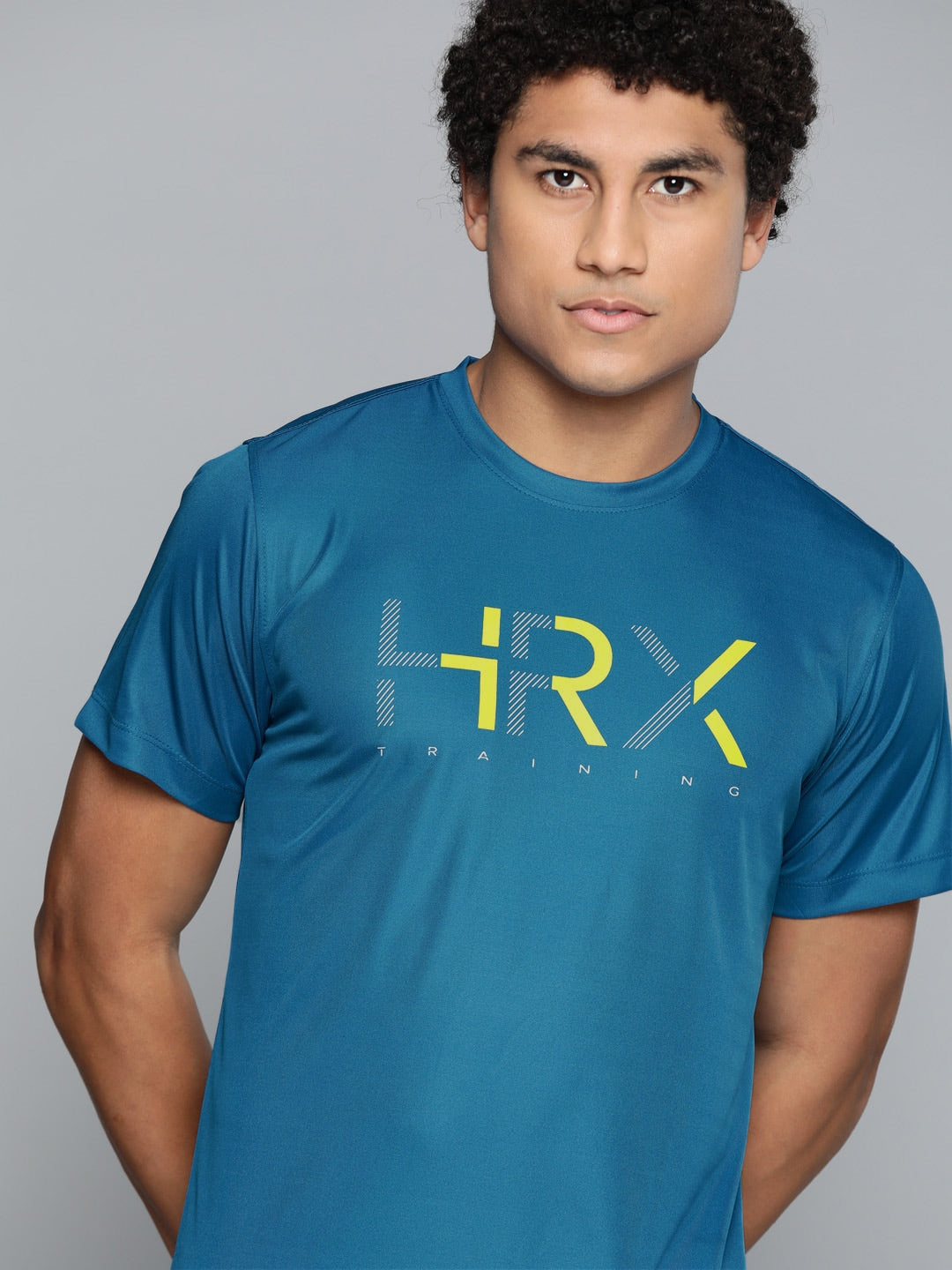 HRX By Hrithik Roshan Training Men Blue Beast Rapid-Dry Brand Carrier T-shirt - Distacart