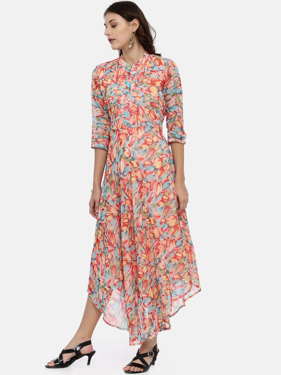 Souchii Multicoloured Floral Print Fit & Flare Asymmetric Dress - Distacart