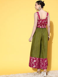 Thumbnail for InWeave Women's Pink Brocade Strappy Top W Olive Pink Brocade Palazzo Set - Distacart