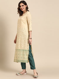 Thumbnail for Sangria Ethnic Motifs Printed Straight Kurta with Trousers - Distacart