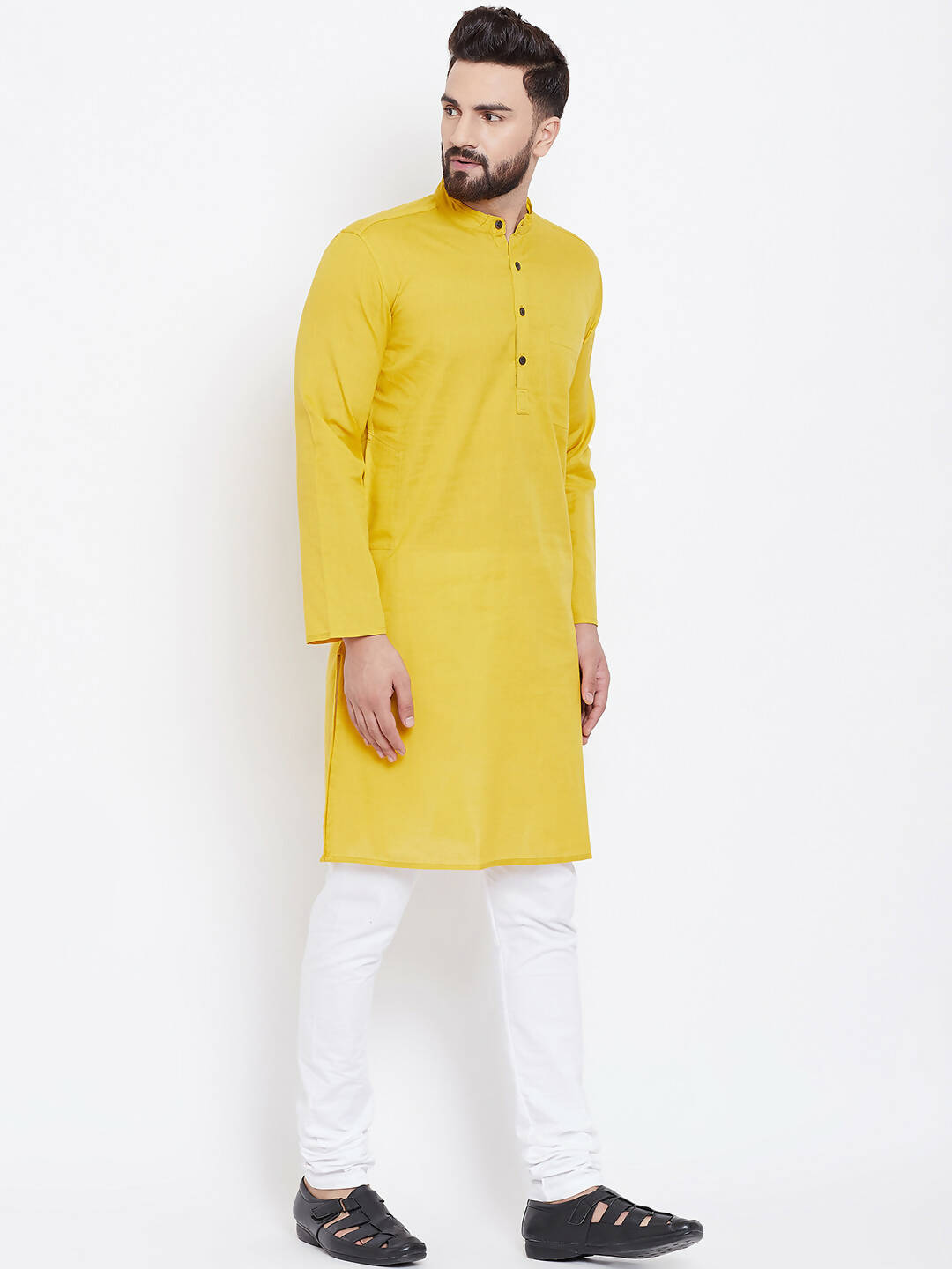 Even Apparels Yellow Men's Pure Cotton Kurta With Band Collar - Distacart