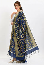 Thumbnail for Mominos Fashion Moeza Women's Banarsi Silk Floral Woven Design Navy Blue Dupatta - Distacart